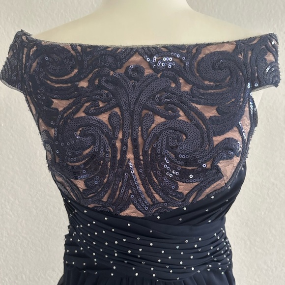 Adrianna Papell Navy Off Shoulder Maxi Dress - Picture 2 of 12